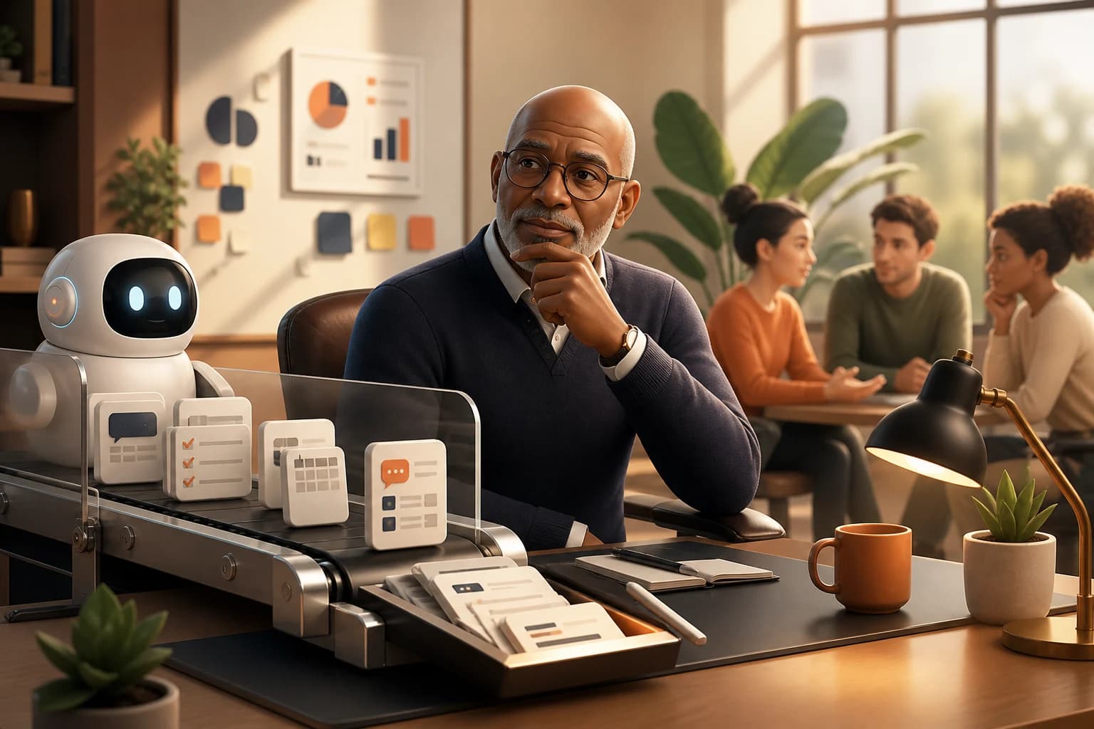 The administrative half of management lifting away, leaving the concentrated remainder: deciding what the team should do, telling somebody their work is not good enough, and carrying accountability for an outcome somebody else produced.