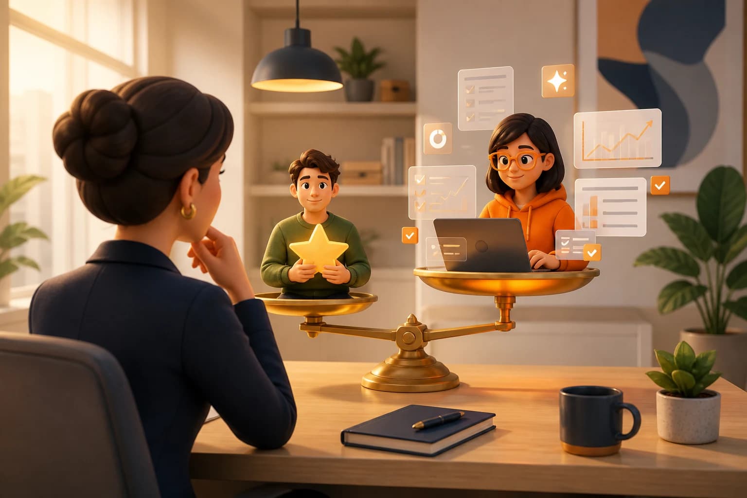 A manager reading two pieces of work of equal polish, one from deep understanding and one from fluent tool use, with nothing in either artefact to tell them apart.