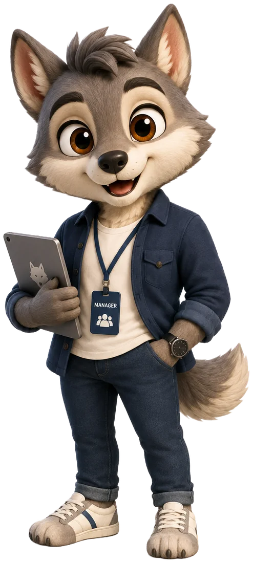 Mivo, the manager wolf character