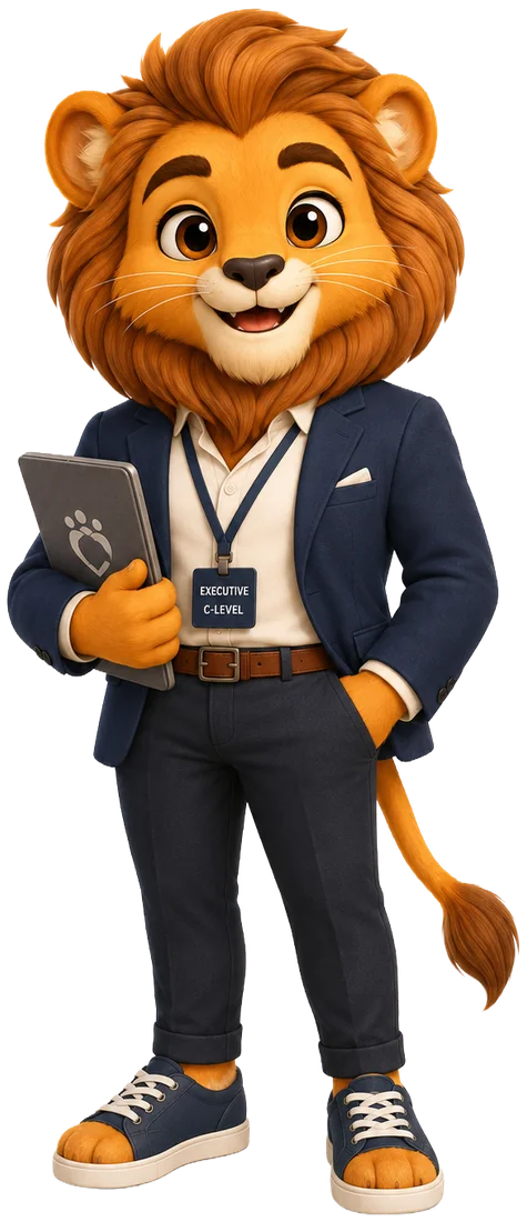 Zevo, the executive lion character